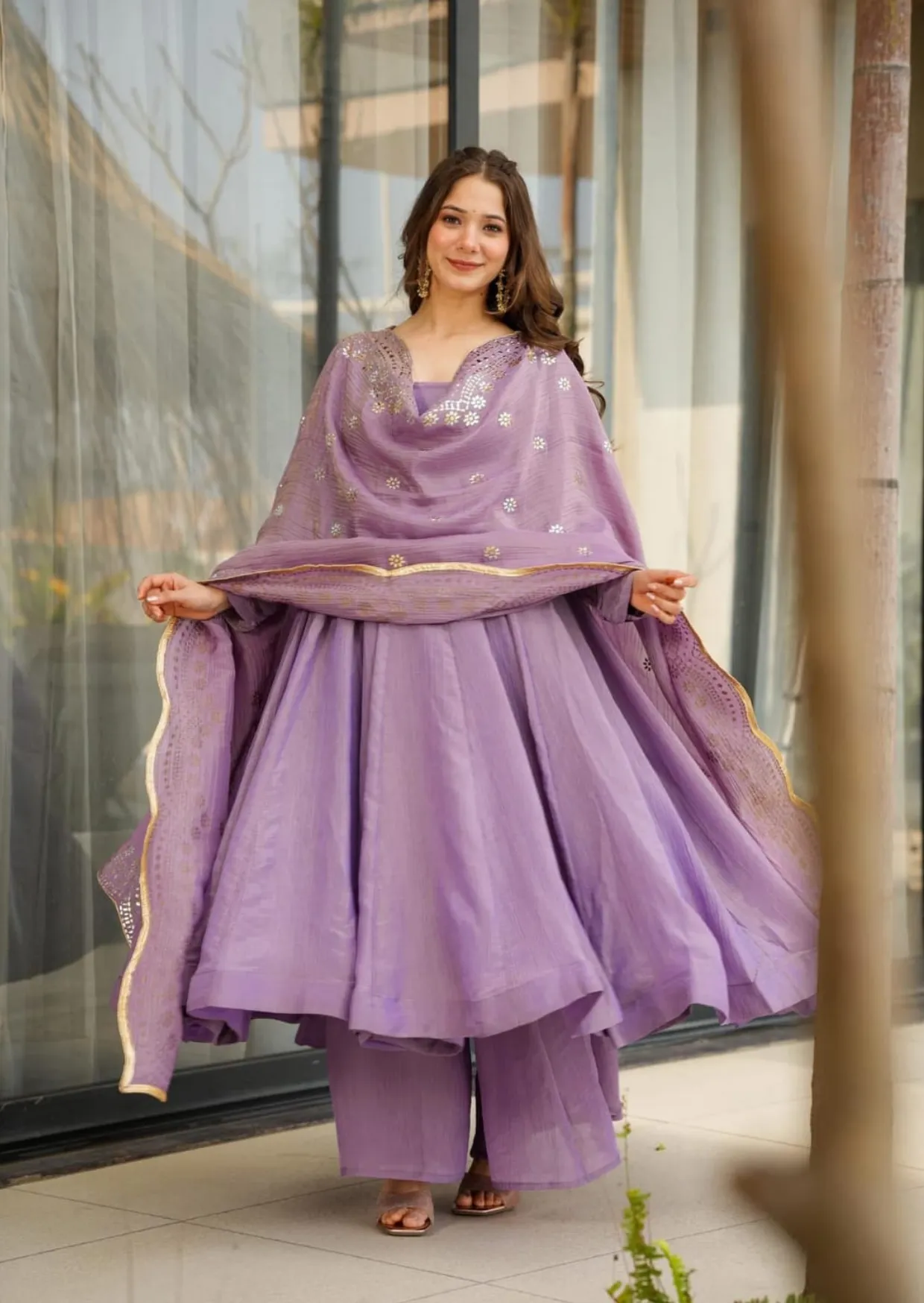Amrita Lavender Chinon Suit Set