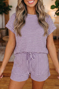 Stripe Textured Knit Co-ord Set | Top & Shorts