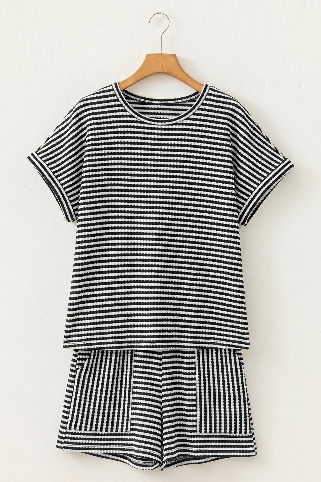 Stripe Textured Knit Co-ord Set | Top & Shorts