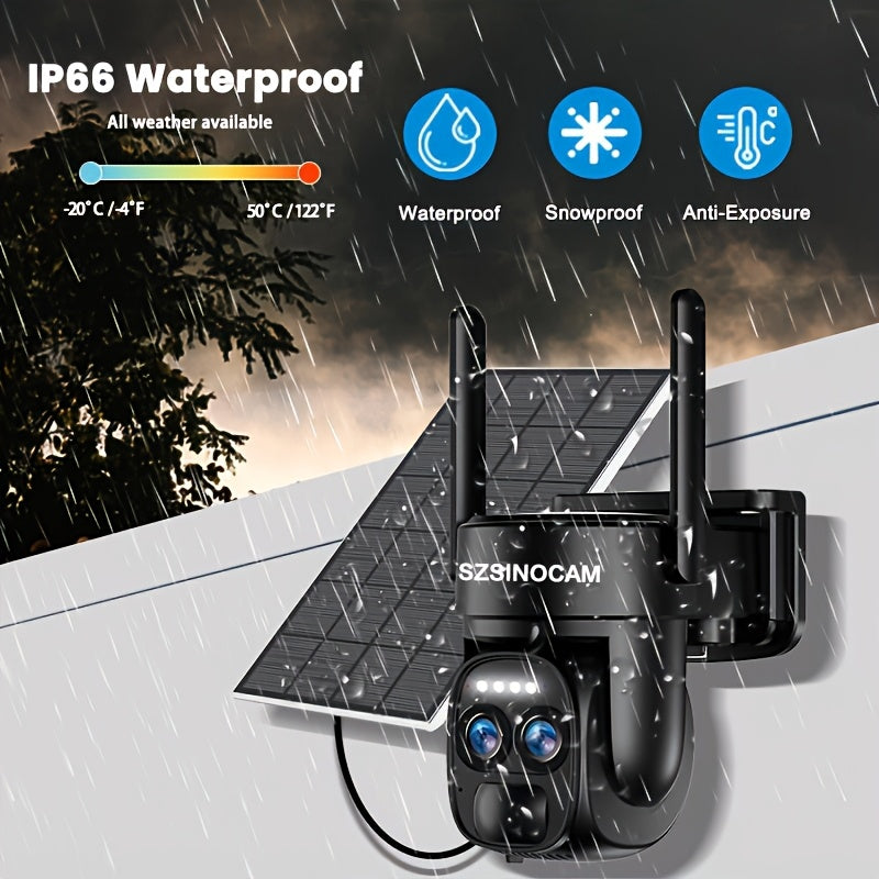 Dual-Lens Solar Security Camera with 8X Zoom