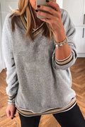 Gray Varsity Contrast Trim V Neck Sweatshirt