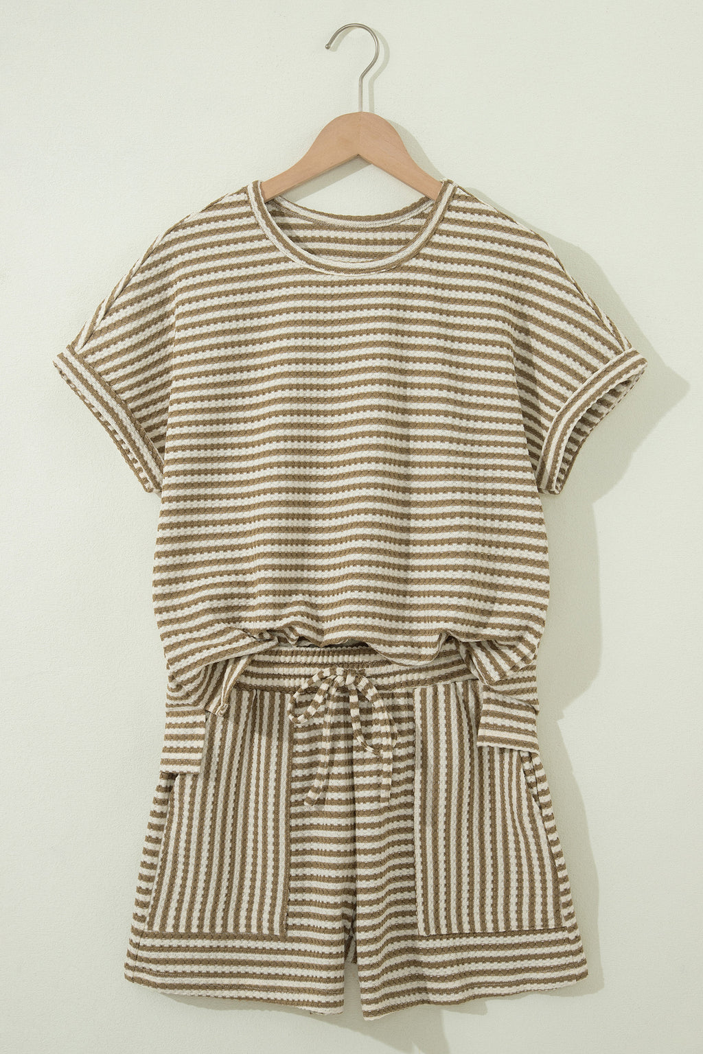 Stripe Textured Knit Co-ord Set | Top & Shorts